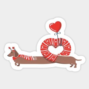 Dachshunds long love // neon red hearts scarves sweaters and other Valentine's Day details brown funny weiner dog puppy Sticker